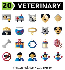 Veterinary icon set include certificate, vaccine, animal, pet, dog , ambulance, car, rescue, pet, animal rescue, bandage, cat, pet, vet, veterinary, bandage, dog, pet, vet, veterinary, birdhouse, nest