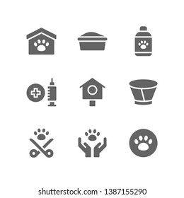 Veterinary Icon Set Including Animal, Shelter, Litter Box, Grooming, Shampoo, Vaccine, Pet, Collar, Sterilization, Adoption, Vet, Paw