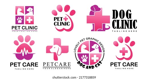 Veterinary icon set Logo or Pet care clinic medical vector design.combination cat and dog.