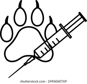 Veterinary Icon. Vector Icon. Animal Paw and Medical Syringe. Pet Treatment, Veterinary Clinic