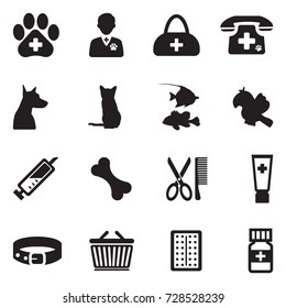 Veterinary Icons. Black Flat Design. Vector Illustration. 