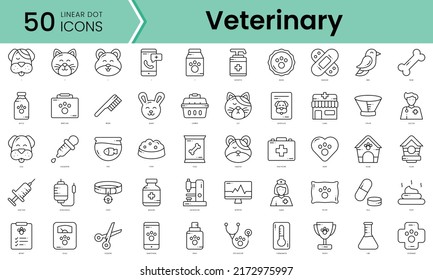 veterinary Icons bundle. Linear dot style Icons. Vector illustration