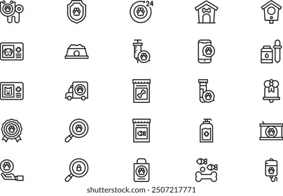 La colección de iconos veterinarios es una Ilustración vectorial con trazo editable.