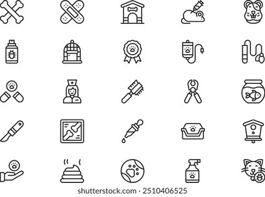 Veterinary icons collection is a vector illustration with editable stroke.