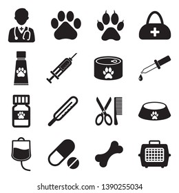Veterinary Icons. Set 2. Black Flat Design. Vector Illustration.