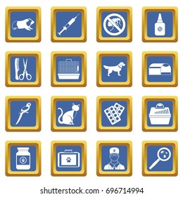 Veterinary icons set in blue color isolated vector illustration for web and any design