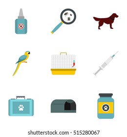 Veterinary icons set. Flat illustration of 9 veterinary vector icons for web