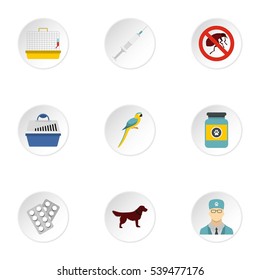 Veterinary icons set. Flat illustration of 9 veterinary vector icons for web