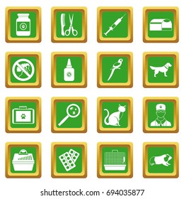 Veterinary icons set in green color isolated vector illustration for web and any design