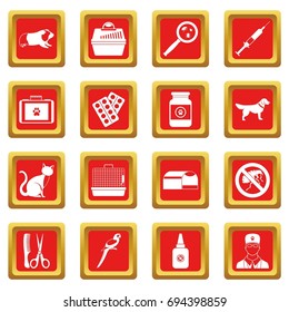 Veterinary icons set in red color isolated vector illustration for web and any design