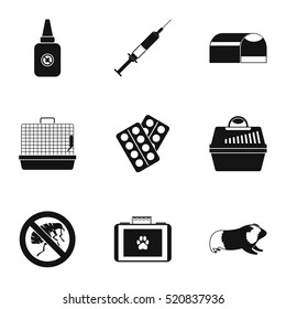 Veterinary icons set. Simple illustration of 9 veterinary vector icons for web