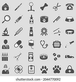 Iconos veterinarios. Diseño de pegatinas. Ilustración vectorial.