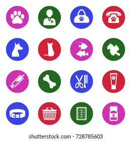Veterinary Icons. White Flat Design In Circle. Vector Illustration. 
