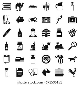 Veterinary illness icons set. Simple style of 36 veterinary illness vector icons for web isolated on white background