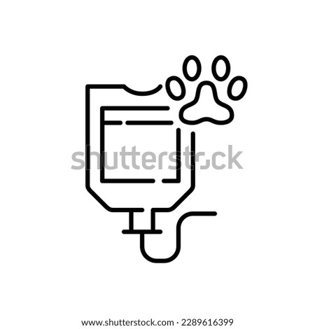 Veterinary intensive care unit and surgery. IV drip with pet paw. Pixel perfect, editable stroke icon