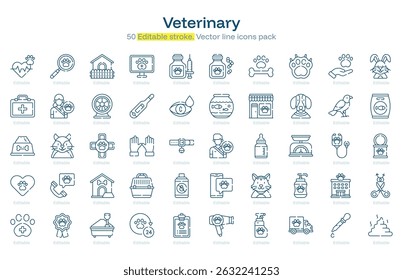 Veterinary line icon pack. Veterinary Stroke icon set. Editable Stroke icon