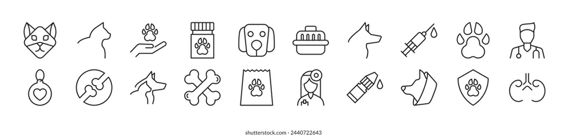 Veterinary Line Icons collection. Editable stroke. Simple linear illustration for web sites, newspapers, articles book