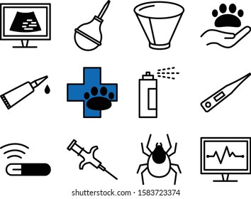 Veterinary line icons. Vector set of vet, pet and veterinary clinic creative symbols in thin line style