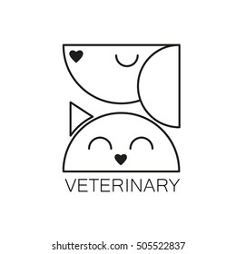 VETERINARY. Logo design template for veterinary clinic. Home pets logotype. Dog and cat concept for design of veterinary, pet shop, vetclinic, animal care, or other pet help and etc. Vector design.
