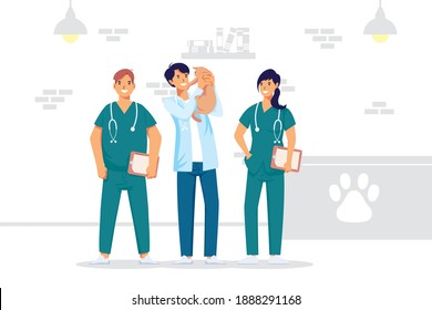 Veterinary Medical Staff Workers Professions Characters Vector Illustration Design