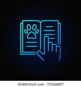 Veterinary medicine book blue vector line icon on dark background