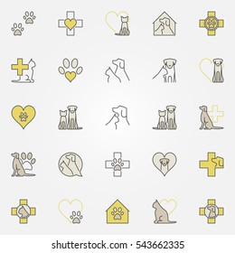 Veterinary medicine colored icons. Vector cat and dog vet symbols or logo elements