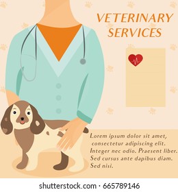 Veterinary medicine hospital, clinic for animals. Doctor with cute dog. Health care or treatment for wild or domestic animals.