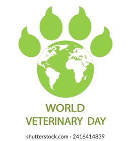 Veterinary medicine illustration. Green animal paw with earth on a white background.