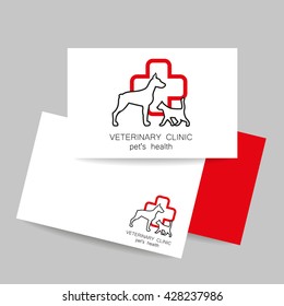 Veterinary medicine - logo design template for veterinary clinic. Business card template. Idea for veterinary, pet shop, pet clinic, pet care, or other pet help and etc. Vector design.