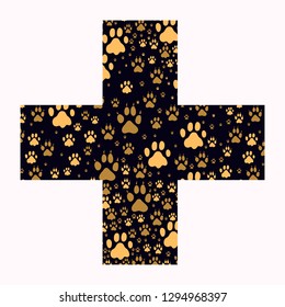 Veterinary Medicine Medical cross consisting of tracks of a cat and a dog of different sizes.