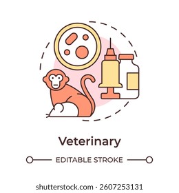 Veterinary multi color concept icon. Laboratory samples, bio cultures. Animal biomedical waste. Round shape line illustration. Abstract idea. Graphic design. Easy to use in presentation, article