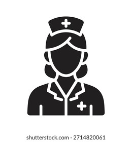Tierärztin Krankenschwester Arzt fest schwarz Vektorsymbol einzeln weiß Hintergrund weiblich medizinische professionelle Avatar Symbol Design Grafik
