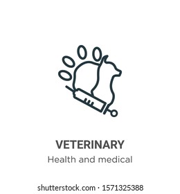 Veterinary outline vector icon. Thin line black veterinary icon, flat vector simple element illustration from editable health and medical concept isolated on white background
