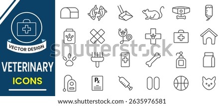 Veterinary pet care icon set. Line icon collection of animal Veterinary and pet care, vet, healthcare symbol and sign. Vector illustration.