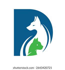 Veterinary Pet Care Logo Design – Dog and Cat Silhouette in Letter D