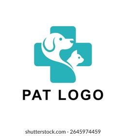 Veterinary Pet Care Logo Dog and Cat Silhouette on Medical Cross