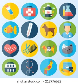 Veterinary Pet Health Care Animal Medicine Icons Set Isolated Vector Illustration