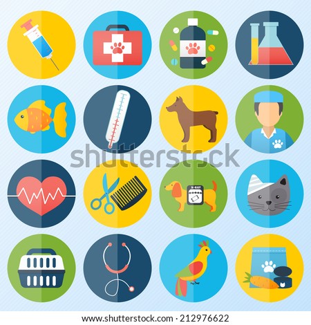 Veterinary pet health care animal medicine icons set isolated vector illustration