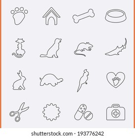 Veterinary Pet Icons in thin line style