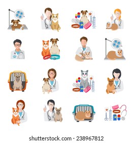 Veterinary Pet Medical Kit Vet Doctor Icon Flat Set Isolated Vector Illustration