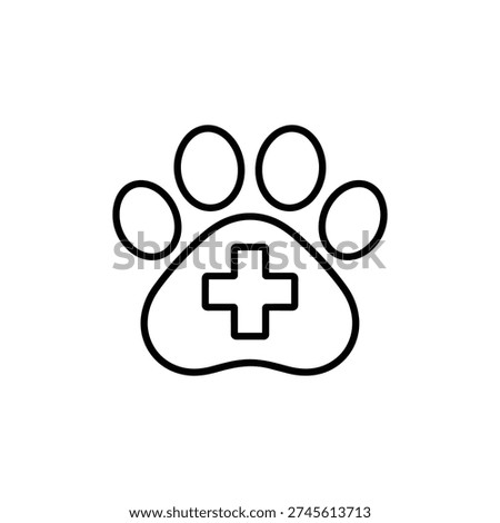 Veterinary profession icon black and white vector veterinary paw print with medical cross symbol for vet profession and pet care clinic