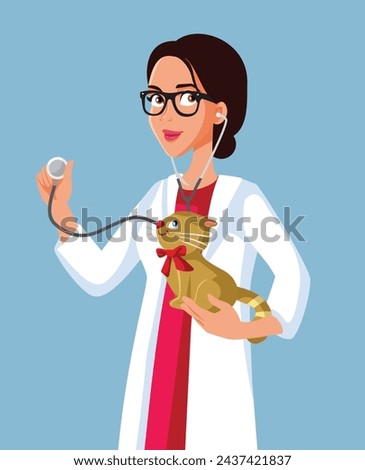 
Veterinary Professional Consulting a Pet Cat Vector Cartoon Character. Happy vet consulting a domestic animal at work

