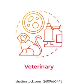 Veterinary red gradient concept icon. Laboratory samples, bio cultures. Animal biomedical waste. Round shape line illustration. Abstract idea. Graphic design. Easy to use in presentation, article