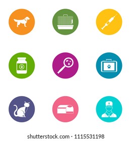 Veterinary science icons set. Flat set of 9 veterinary science vector icons for web isolated on white background