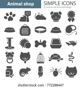 Veterinary shop simple icons set for web and mobile design