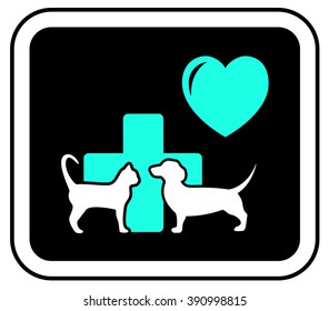 veterinary sign with heart, cross and pets
