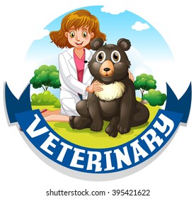 Veterinary sign with vet and bear illustration
