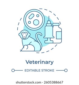 Veterinary soft blue concept icon. Laboratory samples, bio cultures. Animal biomedical waste. Round shape line illustration. Abstract idea. Graphic design. Easy to use in presentation, article