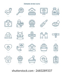Veterinary stroke icon. Veterinary line icon set. editable stroke icon pack