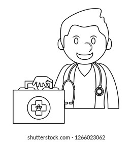 Veterinary with suitcase in black and white